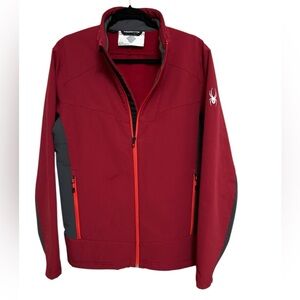 SPYDER men’s full zip softshell jacket in burgundy 
Size M